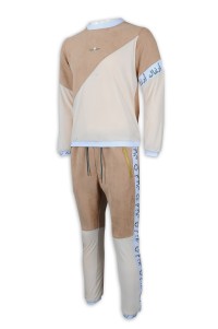 WTV169 Customized Winter Contrast Casual Set Golden Pants Bag Zipper 100% Poly Sports Suit Shop